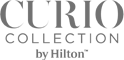 The image shows the logo of "Curio Collection by Hilton," featuring stylized text in a distinctive font.