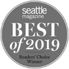 The image is a circular badge that reads "Seattle Magazine Best of 2019 Readers’ Choice Winner."